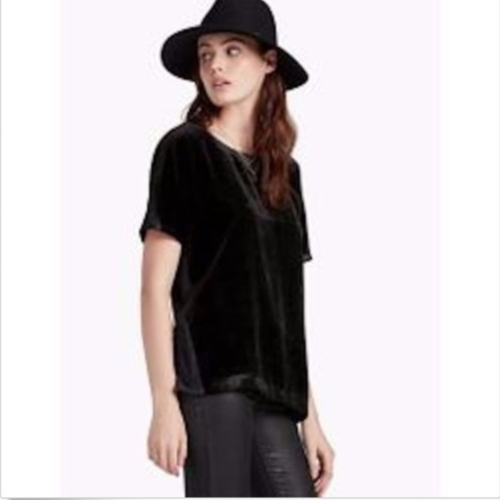 New Lucky Brand Black Velvet Short Sleeve Top